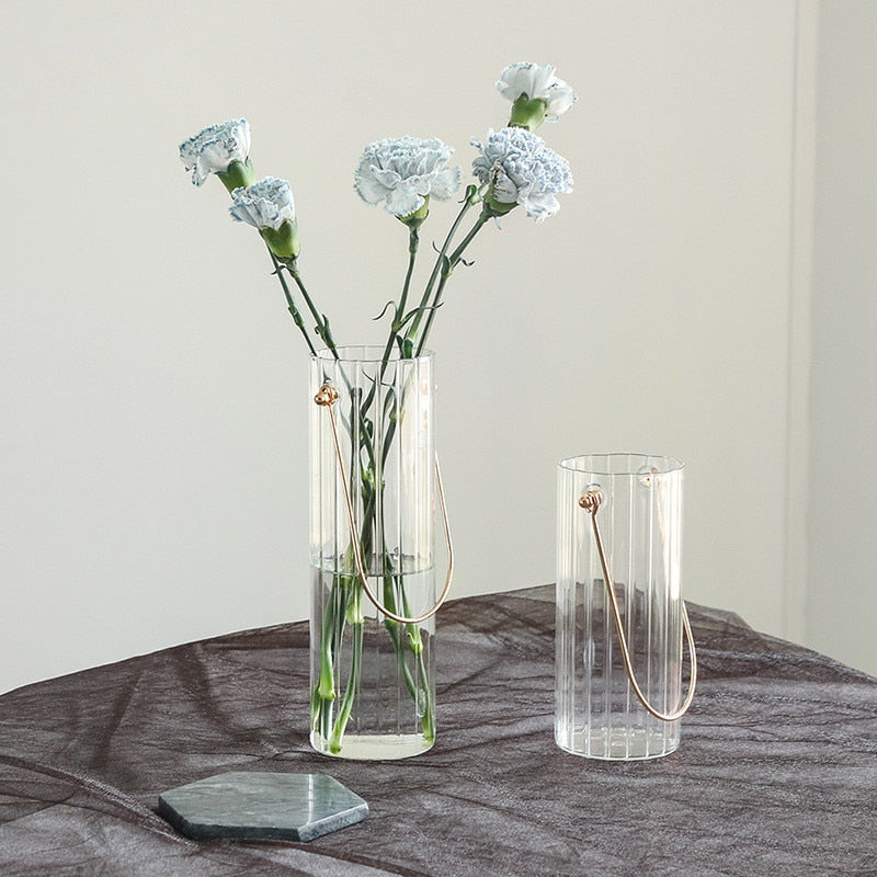 Crystal Glass Living Room Flower Vase Stripped Ripple