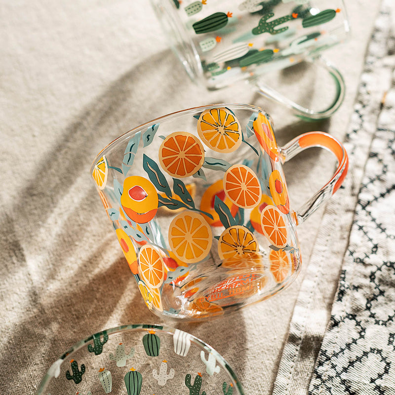 borosilicate glass green cactus yellow peach pattern with scale cup