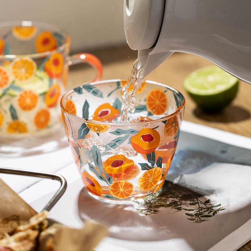 borosilicate glass yellow peach pattern with scale cup