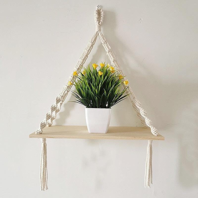 macrame plant hanger with shelf Enhance Your Home Decor with a Stylish Hortensia Macrame Hanging Shelf – Letifly Lights & Decor
