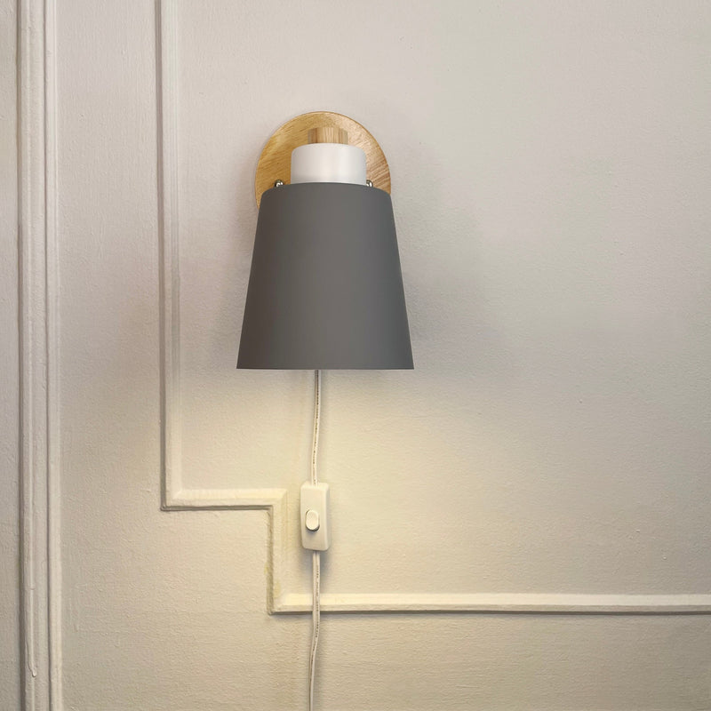 Wood & grey Metal Reading Lamp with Plug Cord
