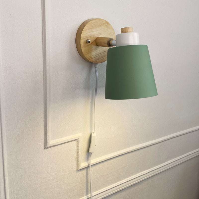 Wood & green Metal Reading Lamp with Plug Cord