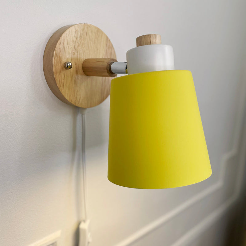 Wood & yellow Metal Reading Lamp with Plug Cord 
