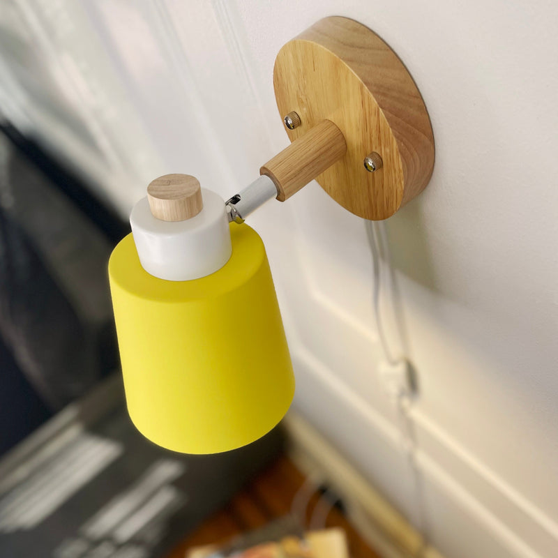 Wood & yellow Metal Reading Lamp with Plug Cord