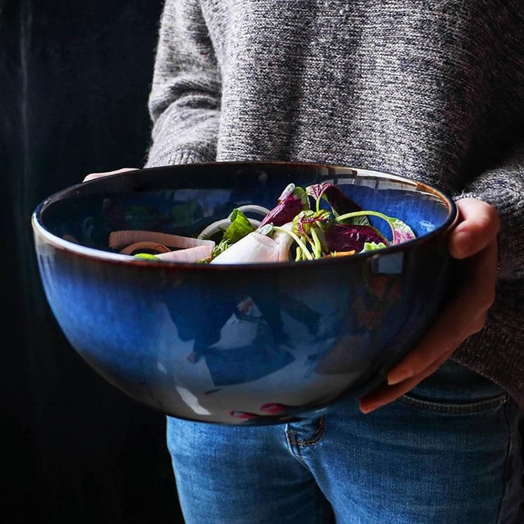 Large Glass Salad Bowl With Bamboo Lid – 8" Diameter, 135oz, Mixing & Serving Bowl With Spoon