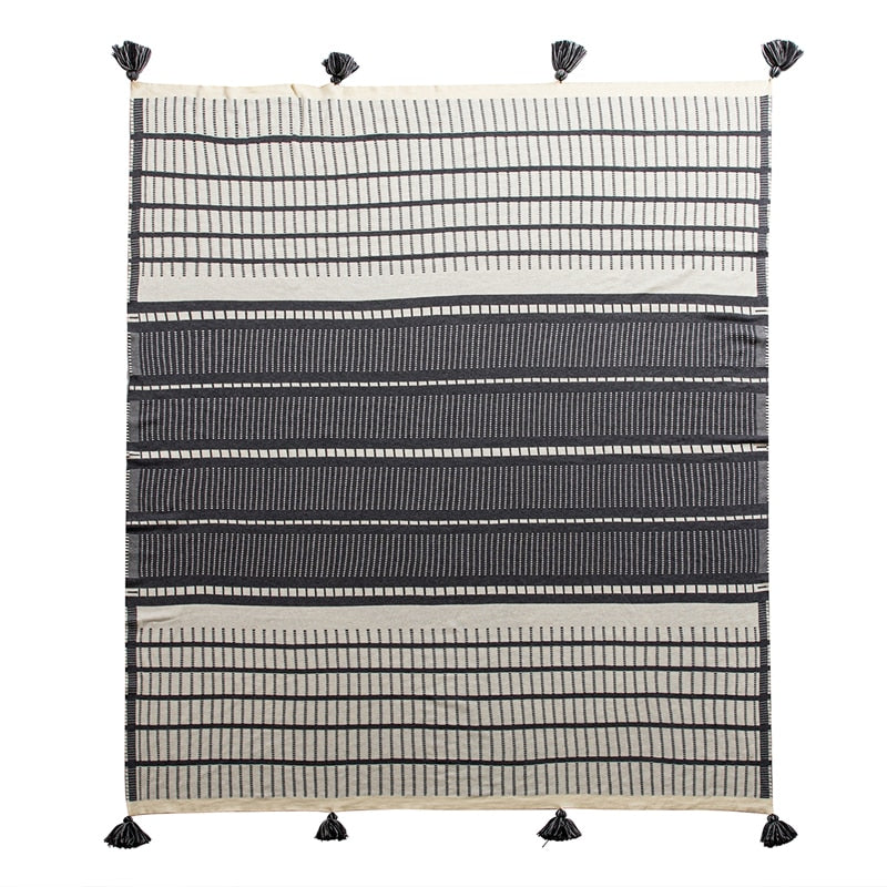 Soft and Warm Geometric Tassel Edges Cotton Throw Blanket