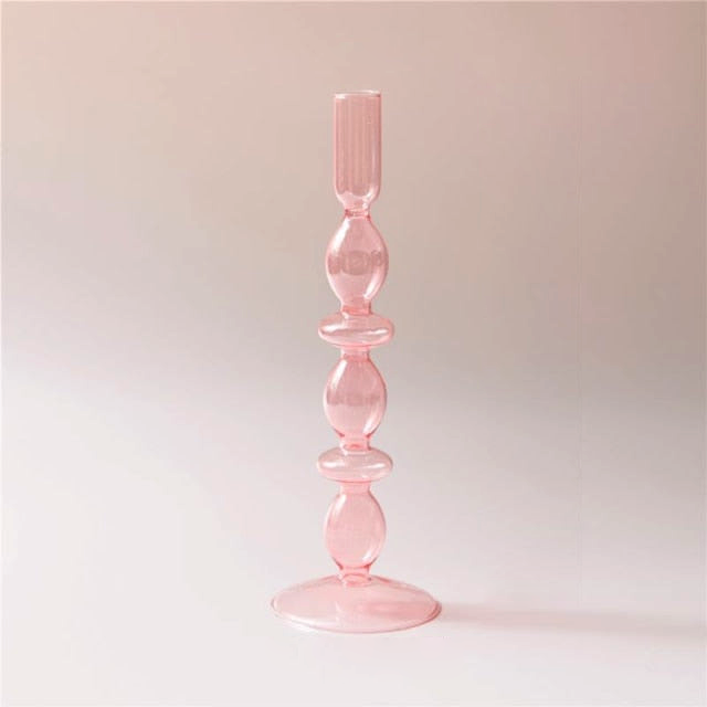 round spiral borosilicate glass pink candle holder