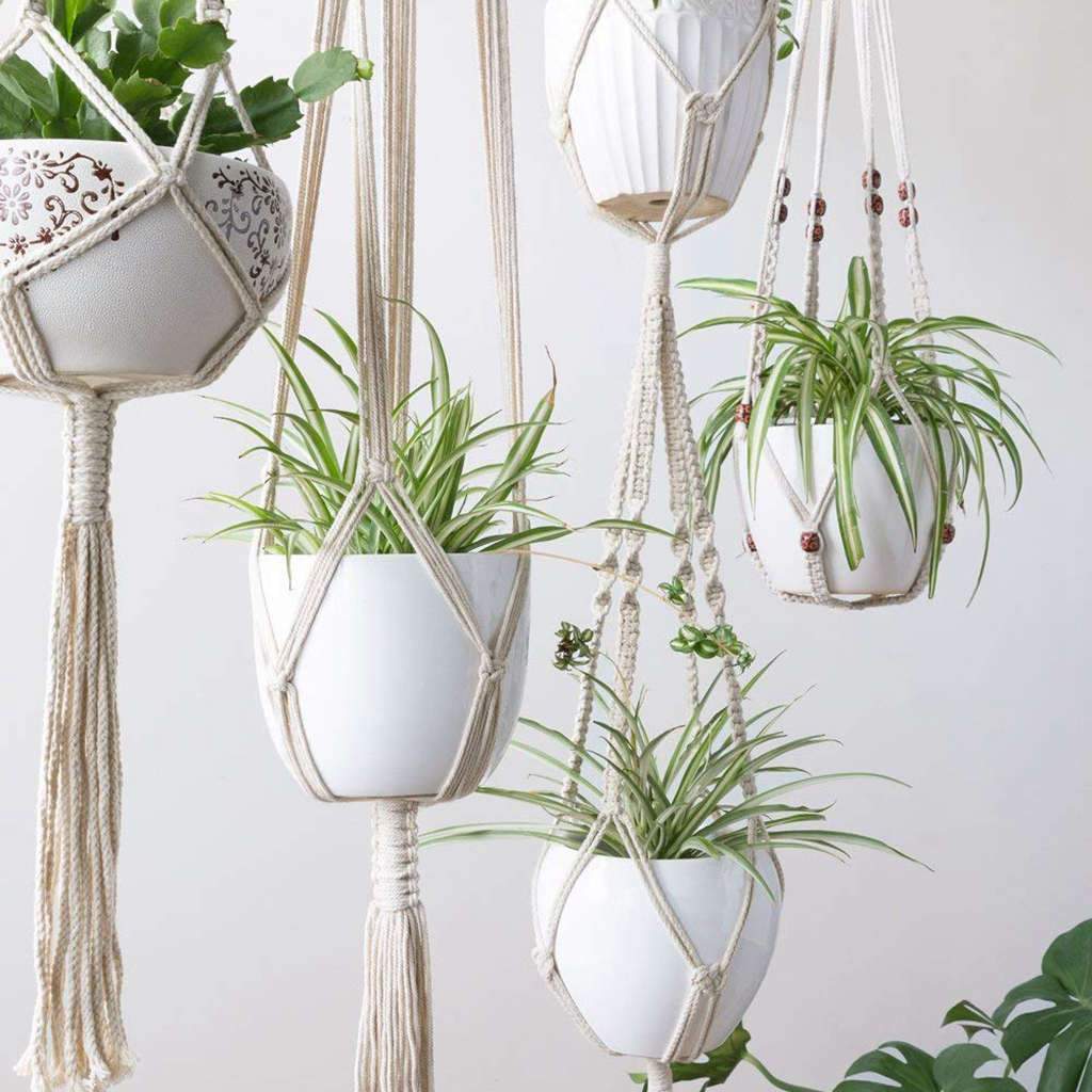 macrame hanging planter amazon Boho Chic Hanging Planter for Modern Home Decor in Hemp and Canvas – Letifly Lights & Decor