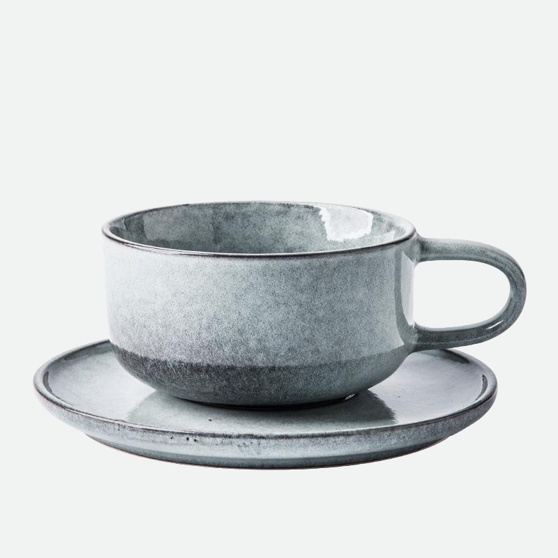Creative Porcelain Coffee Cup Milk Ceramic European Red Tea Cups Set with Handle High quality Cement color