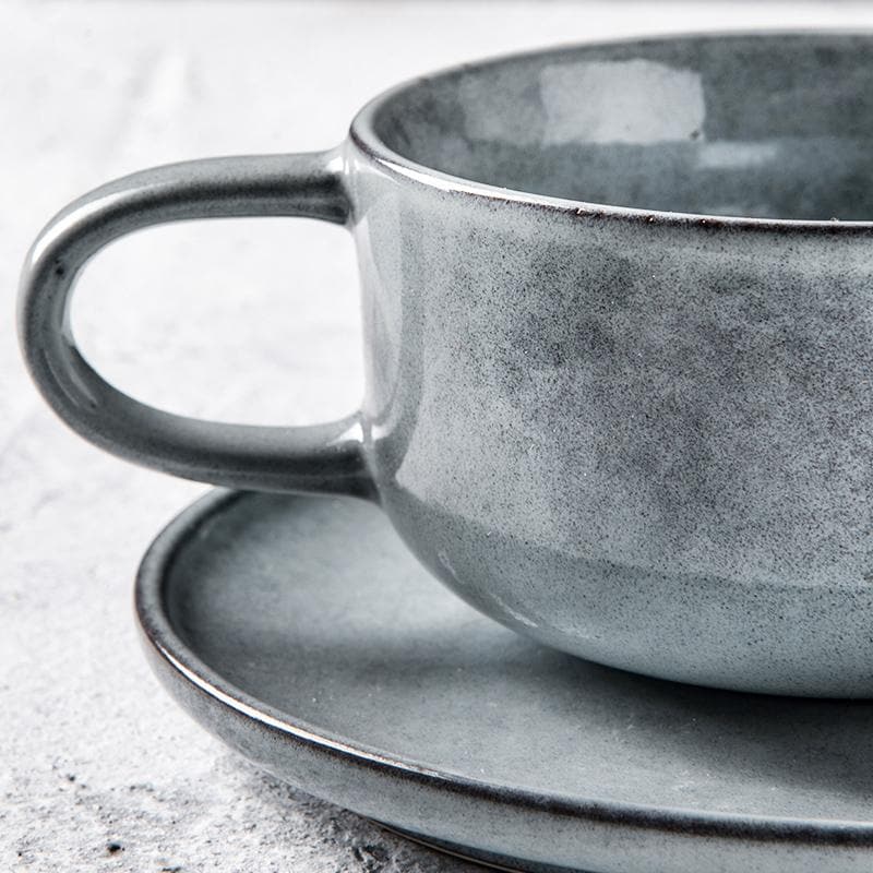 Creative Porcelain Coffee Cup Milk Ceramic European Red Tea Cups Set with Handle High quality Cement color