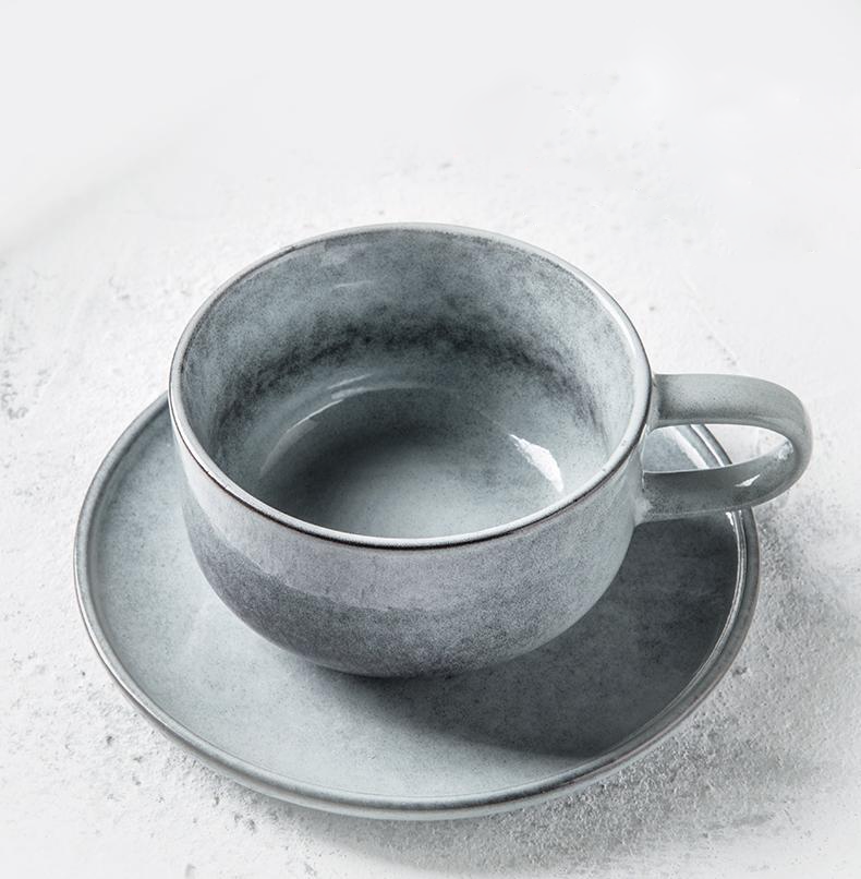 Creative Porcelain Coffee Cup Milk Ceramic European Red Tea Cups Set with Handle High quality Cement color