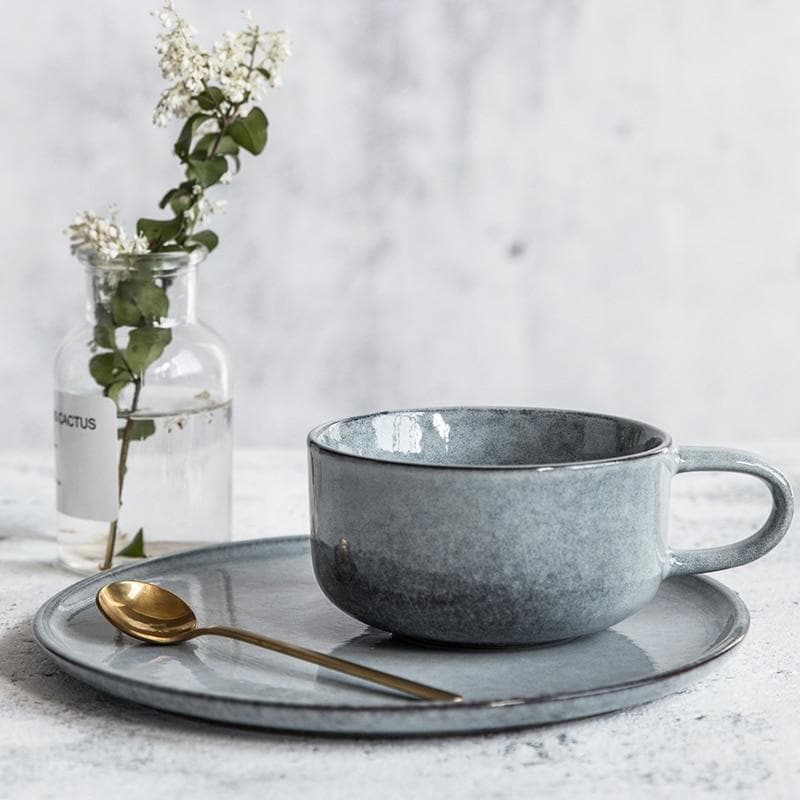 Creative Porcelain Coffee Cup Milk Ceramic European Red Tea Cups Set with Handle High quality Cement color