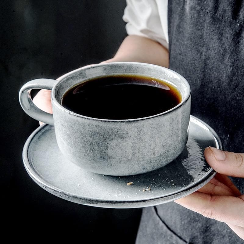 Creative Porcelain Coffee Cup Milk Ceramic European Red Tea Cups Set with Handle High quality Cement color