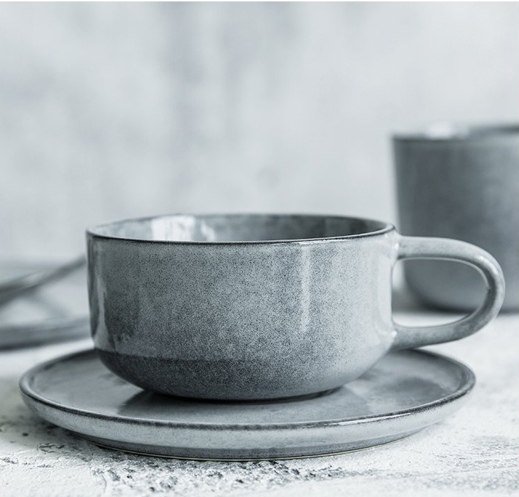 Creative Porcelain Coffee Cup Milk Ceramic European Red Tea Cups Set with Handle High quality Cement color