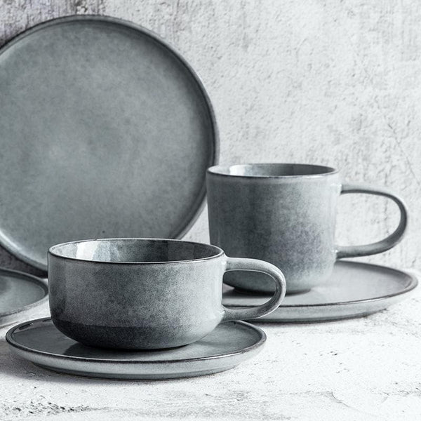 Creative Porcelain Coffee Cup Milk Ceramic European Red Tea Cups Set with Handle High quality Cement color