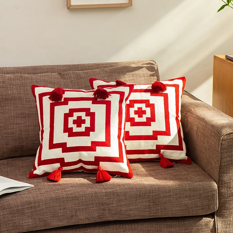 Square red cross Floral Pillow
