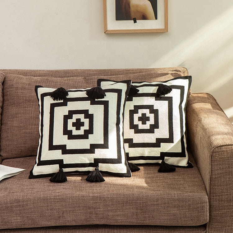 Square black cross Floral Pillow
