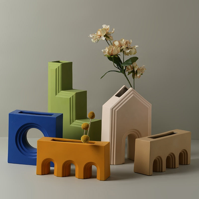 Ceramic Porcelain Minimalist Architectural Shapes Vase