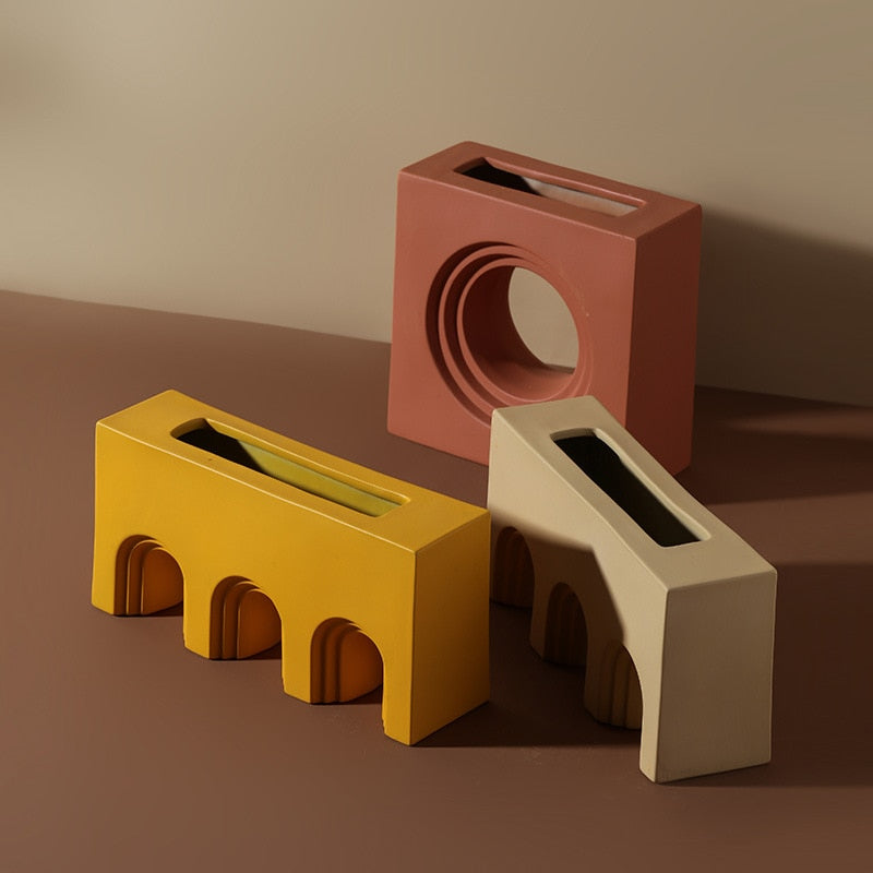 Ceramic Porcelain Minimalist Architectural Shapes Vase