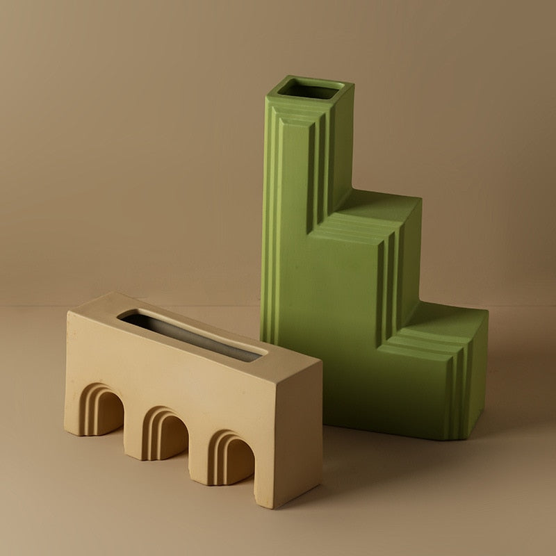 Ceramic Porcelain Minimalist Architectural Shapes Vase