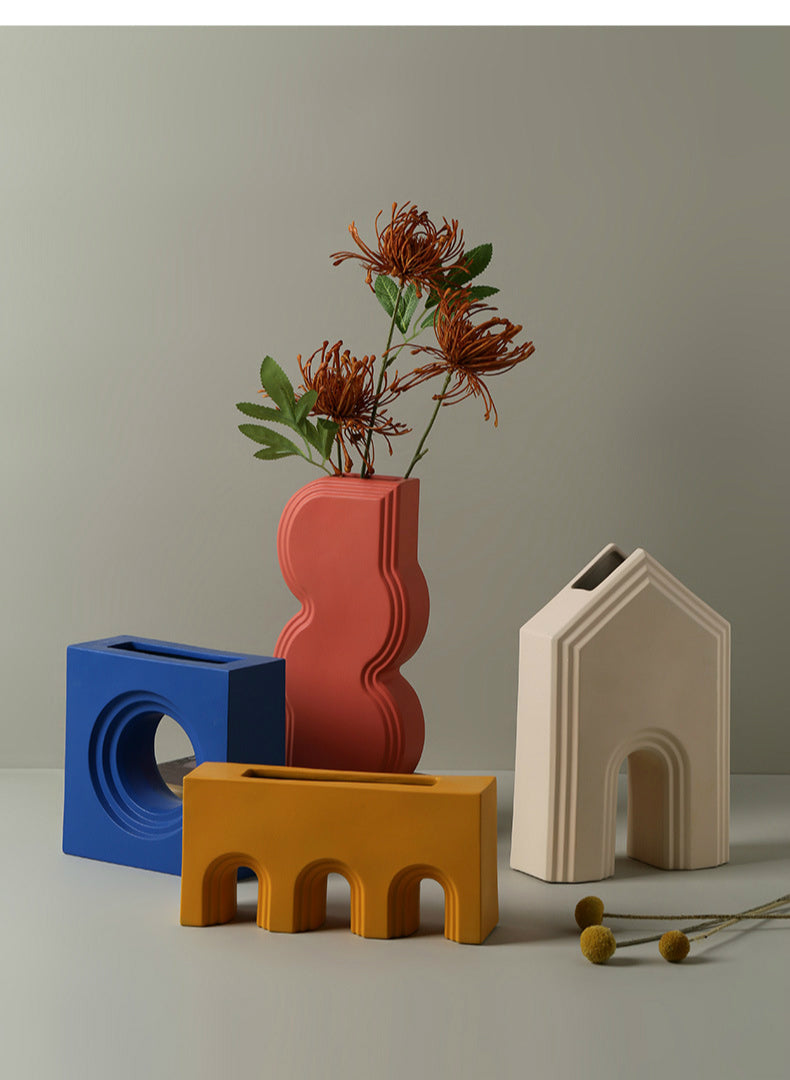 Ceramic Porcelain Minimalist Architectural Shapes Vase