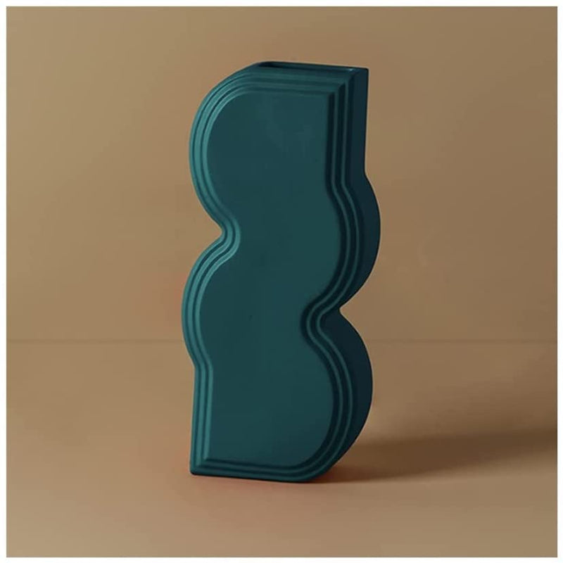 Ceramic Porcelain Minimalist Architectural Shapes Vase Wavy Tower Blue