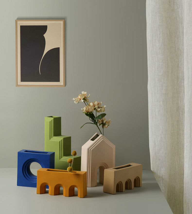 Ceramic Porcelain Minimalist Architectural Shapes Vase