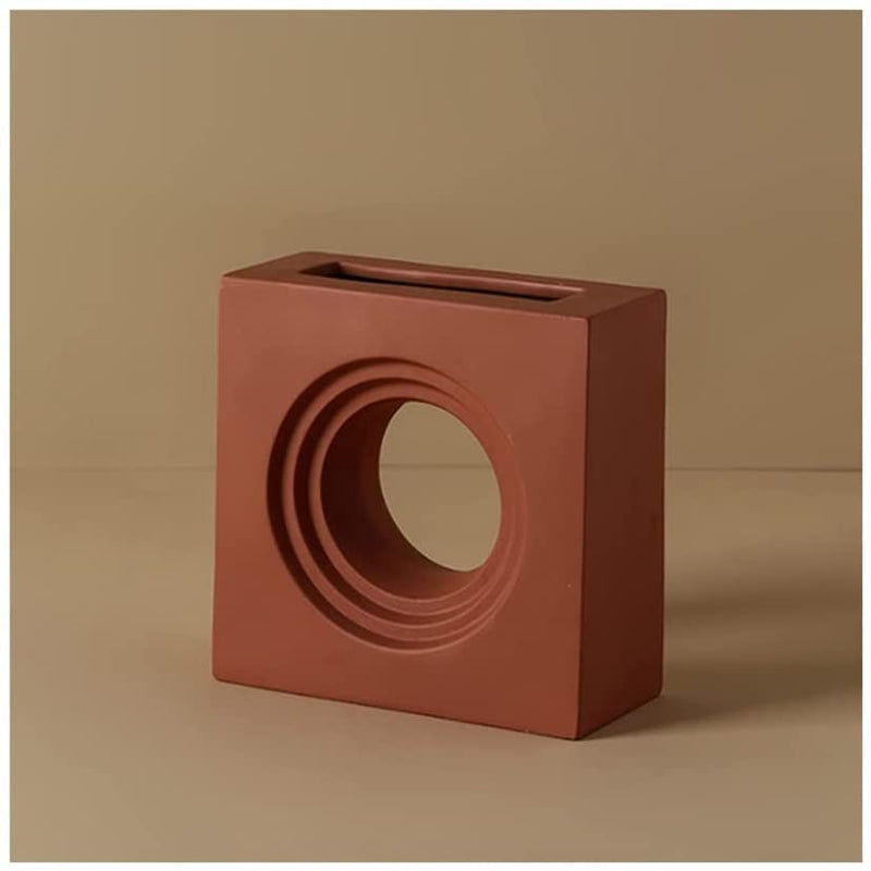 Ceramic Porcelain Minimalist Architectural Shapes Vase Hole in the Wall Red