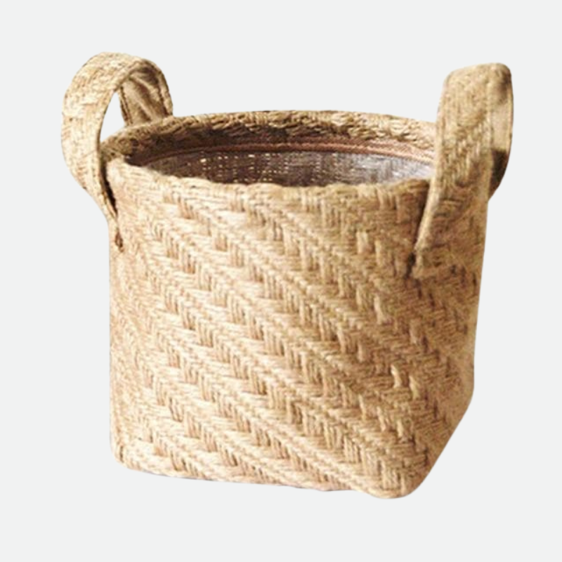Weaved Hemp Storage Basket with Handles in Natural color