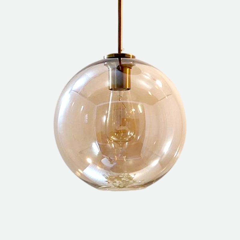 sphere globe brass metal clear glass canopy pendant light