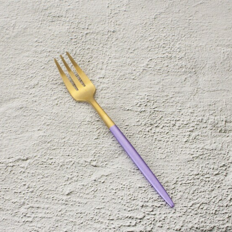 Stainless Steel Mirror Polish Finish Purple and Gold Cutlery Set