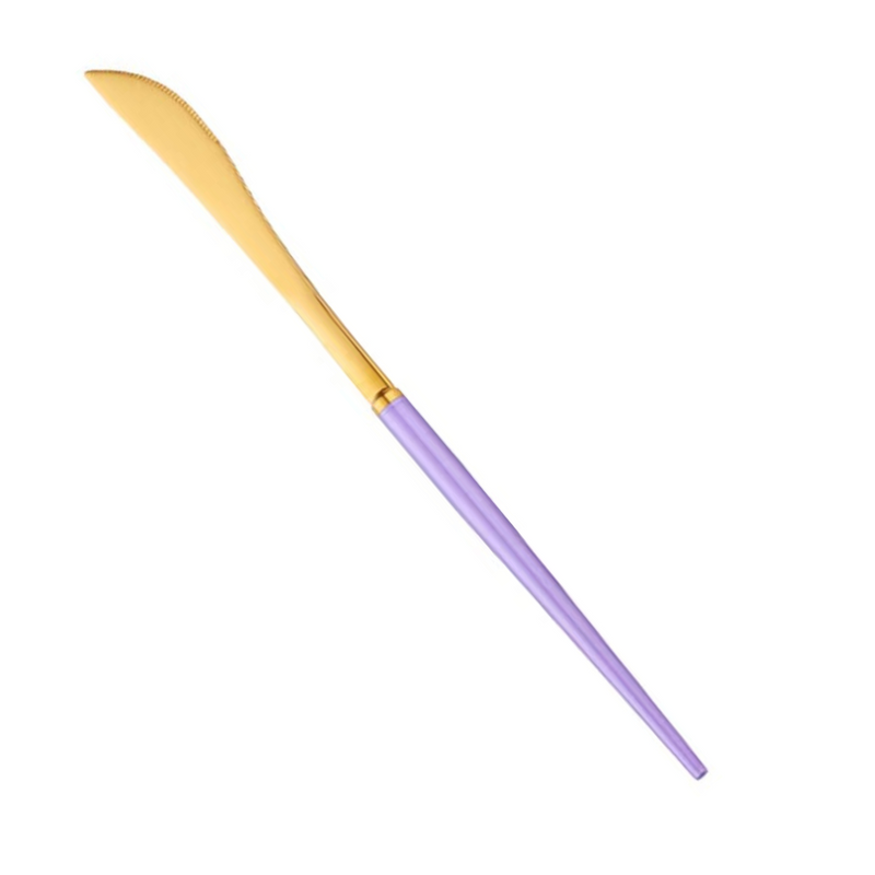 Stainless Steel Mirror Polish Finish Purple and Gold Cutlery Set
