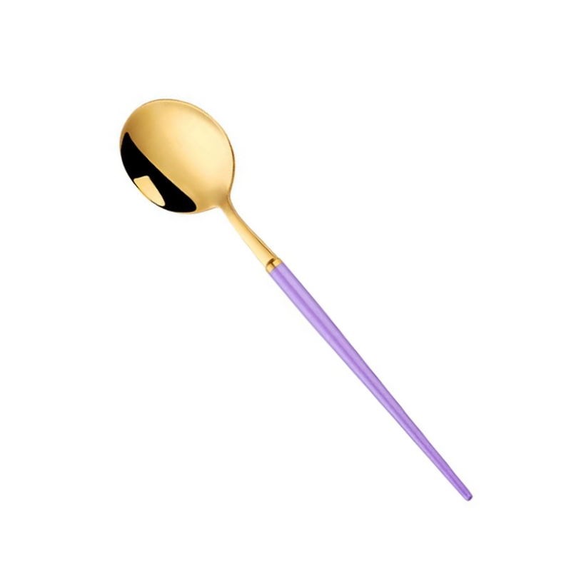 Stainless Steel Mirror Polish Finish Purple and Gold Cutlery Set