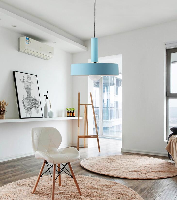Matte blue metal Modern geometrical neutral pastel color pendant lamp