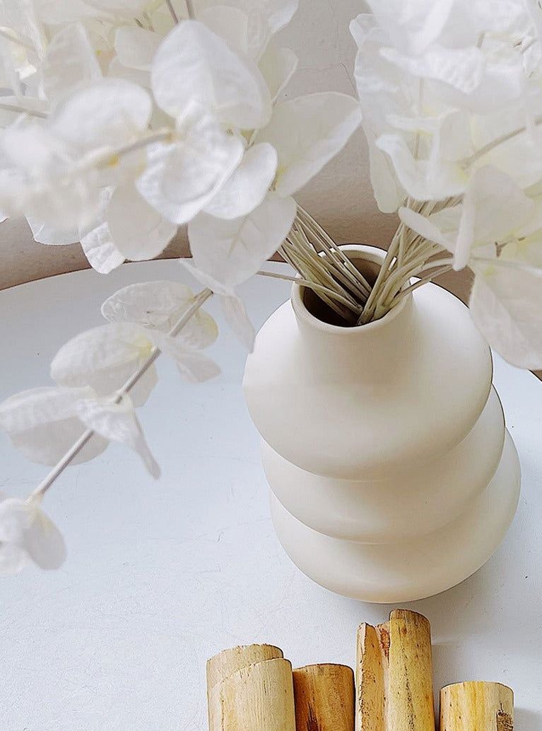 Layered bubble round ceramic white desktop tabletop vase