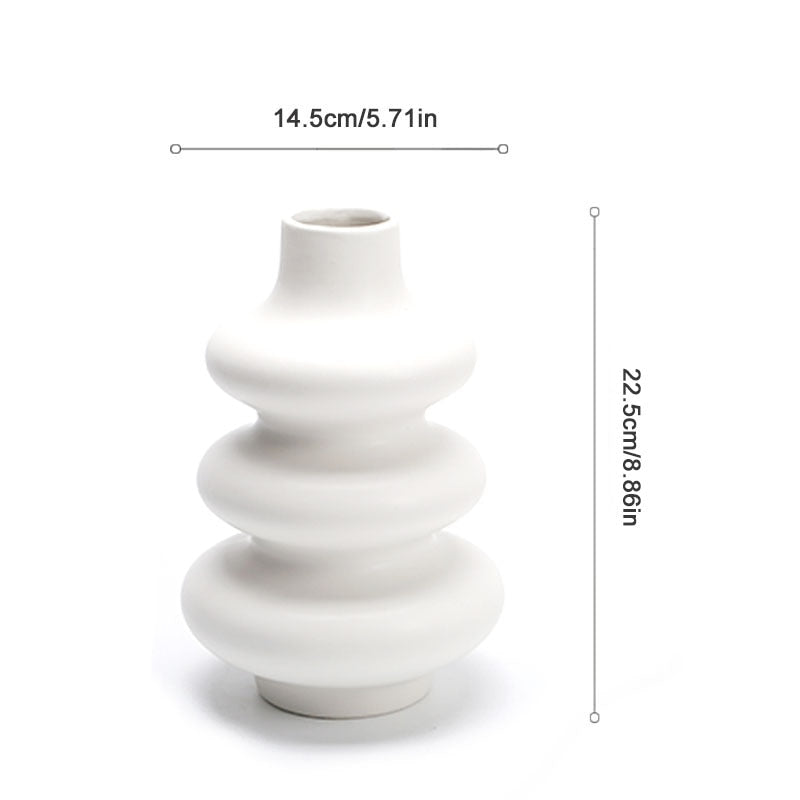 Layered bubble round ceramic white desktop tabletop vase