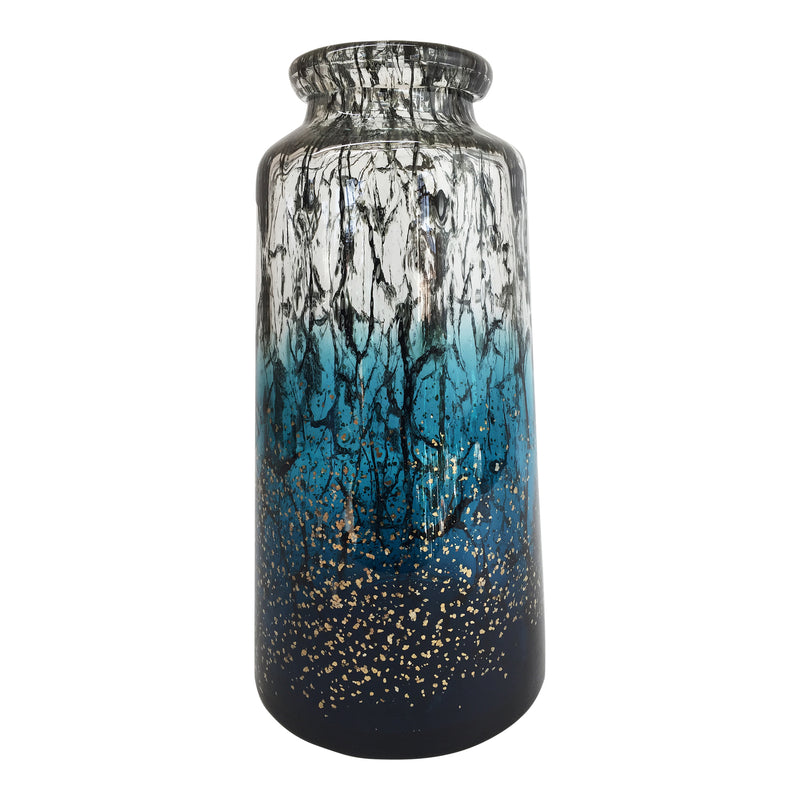 Murano Glass gold speckles ocean gradient black and white modern contemporary glass vase