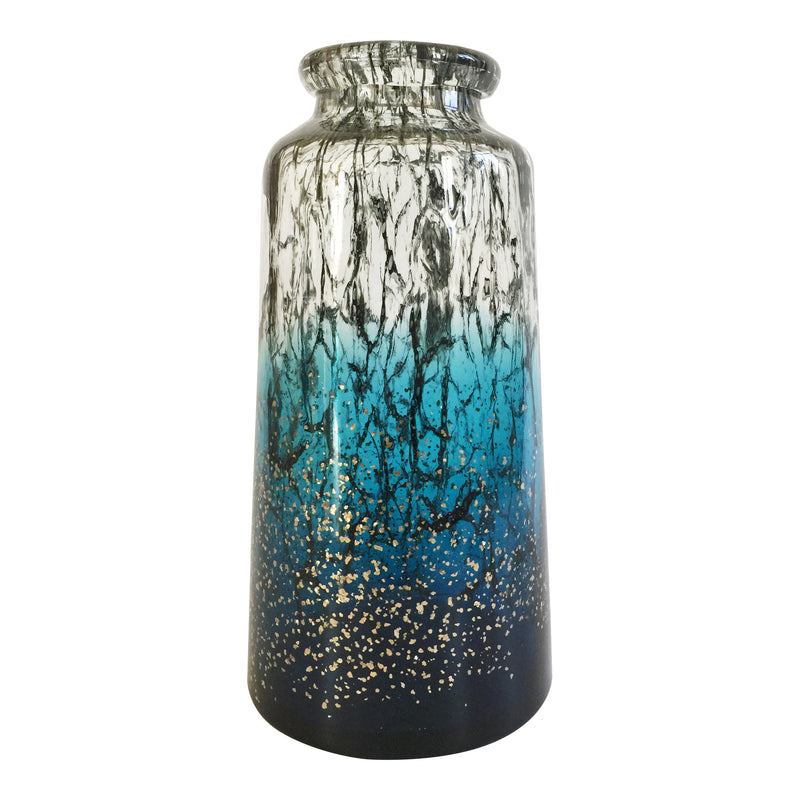Murano Glass gold speckles ocean gradient black and white modern contemporary glass vase