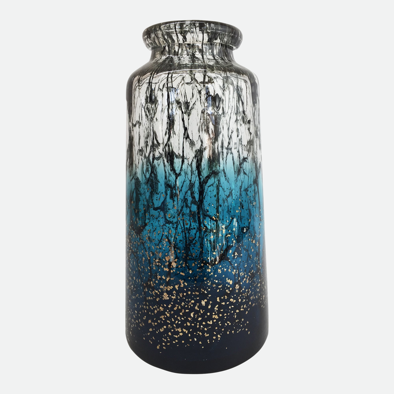 Murano Glass gold speckles ocean gradient black and white modern contemporary glass vase