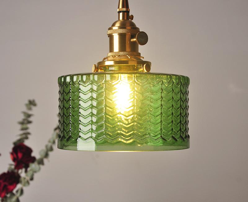 Round Green Glass Brass Pendant Lamp