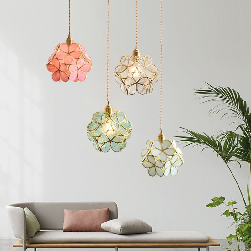 Glass Stone Hanging Pendant Lights Flower Design