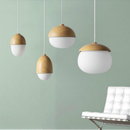 Modern Wood Pendant lights for Living Room with LED Bulbs Wood white Acorn