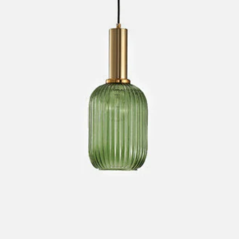 Ripple Glass Pendant Light Lantern Style Brass