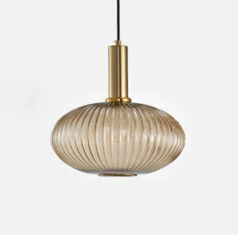 Home Lighting Creative Pendant Lamp Modern Lantern Stripe Ripple Glass Pendant Light Lantern Style Brass 