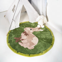 Round plush rug panda bunny fluffy cozy durable bedroom floor mat home décor