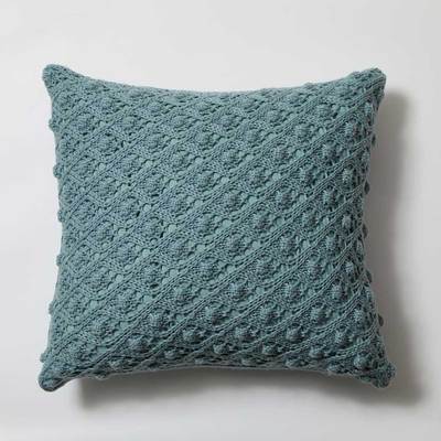 Vintage Cotton Crochet Knit Pillow Cover Blue