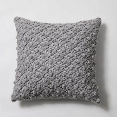 Vintage Cotton Crochet Knit Pillow Cover Neutral Grey