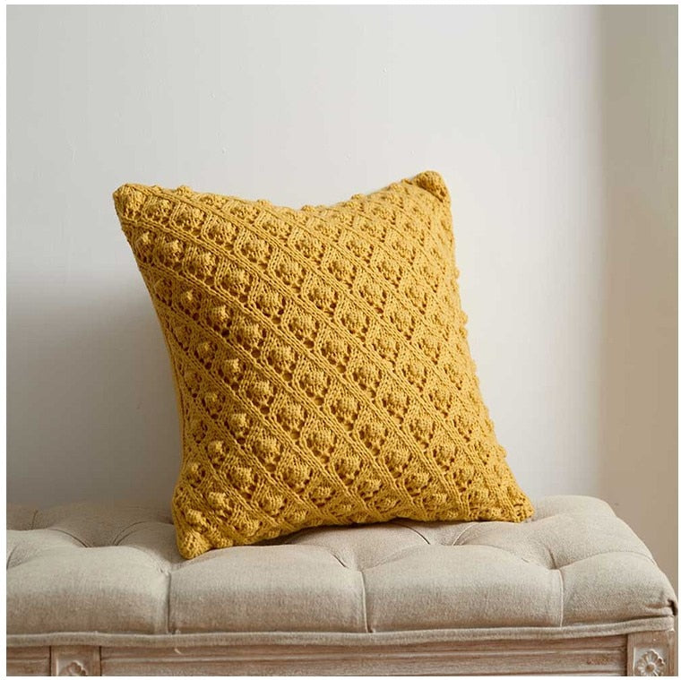 Vintage Cotton Crochet Knit Pillow Cover Mustard Yellow