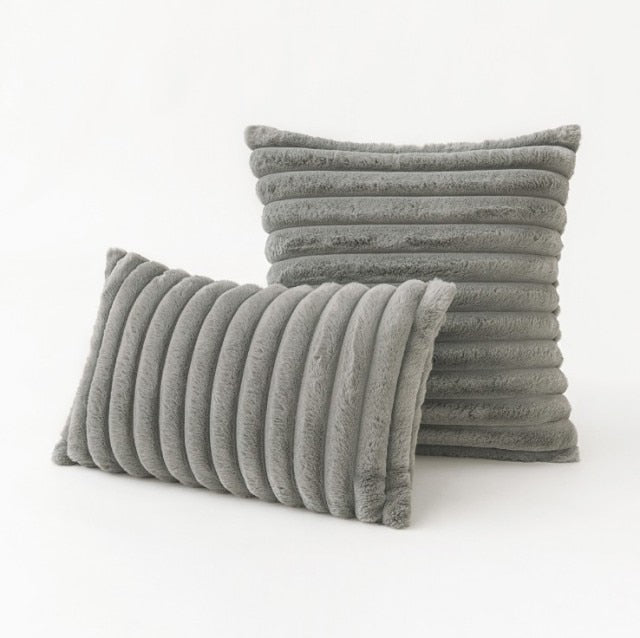 Polyester Extra Fluffy Faux Rabbit Design Pillow Cover Grey