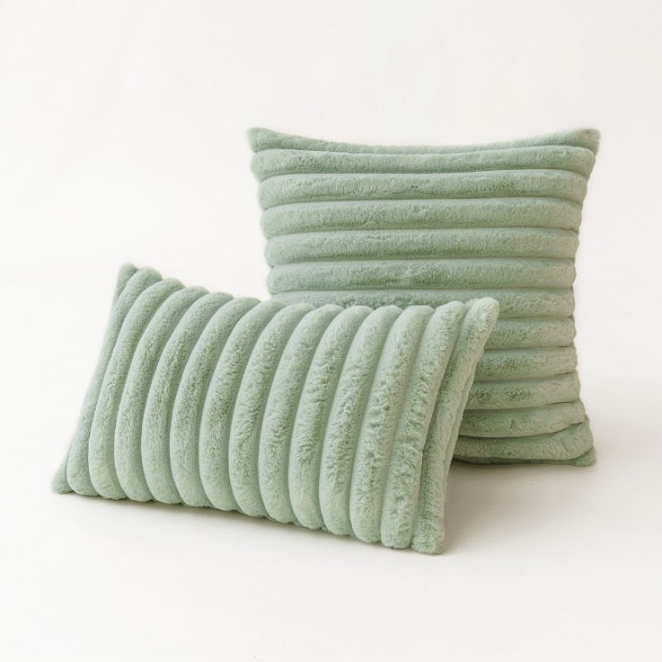 Polyester Extra Fluffy Faux Rabbit Design Pillow Cover Sage Green